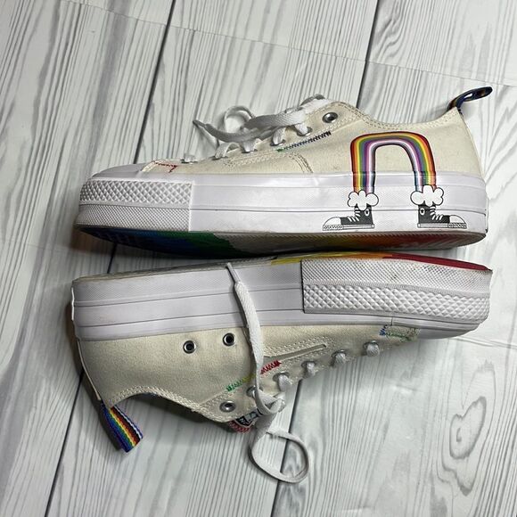 Converse Ctas Lift Ox Egret/University Red Platform Rainbow Pride - Picture 7 of 9